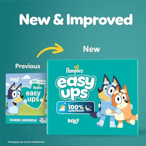 Easy Ups Girls & Boys Potty Training Pants, Size 7 (5T6T), 15 Count, Bluey Absorbent Training Underwear, Up to 100% Leakproof Day and Night, Hypoallergenic (Packaging May Vary)