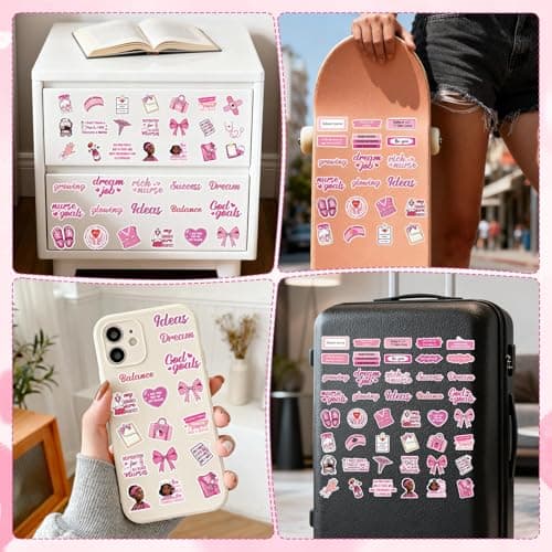 Vemfare Pink Nurse Stickers for Women - 50 Pcs Black Women Water Bottle Stickers for Appreciation Gifts, Waterproof Scrapbook Decals, Motivational Vinyl Sticker for Laptop Journaling — view 5