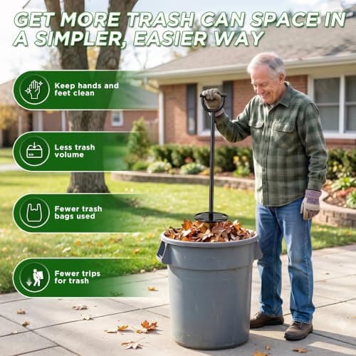 Trash Compactor for Kitchen - 20" All-Metal Manual Garbage Compactor, No Electric Trash Can Compacting Tool, Touchless Waste Smasher & Tamper Press Compressor, Saves Space for Home & Outdoor Bins — view 3