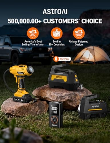 AstroAI H2 Pro Cordless Tire Inflator Portable Air Compressor Fully Upgraded Tire Inflator with DC 12V & Battery Dual Power Supplies Fast Inflation Air Pump for Car Tires Motorcycles Yellow