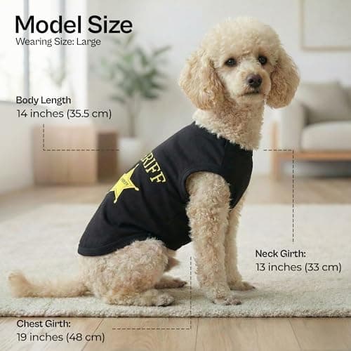 Parisian Pet Dog Tshirt - Embroidered “ Sheriff “ Dog Shirt - Lightweight and Skin Friendly Dog Clothes - Sleeveless Dog Tee Shirts - Machine Washable Dog Shirt for Large Dogs - 3XL — view 2