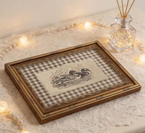 Vintage Gold Framed Wall Art, Brown Gingham Sketch Ducks Canvas Prints, Retro Rustic Farmhouse Animal Picture Wall Decor, Country Cottagecore Goose Poster Artwork for Living Room Bedroom — view 8