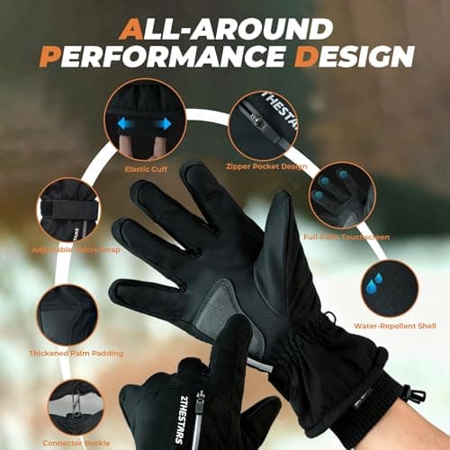 2THESTARS Winter Ski Gloves Waterproof Windproof Snow Gloves Thermal Insulated Touchscreen with Pocket for Men Women Cycling Hiking Outdoor Sports Work (Black,Large) — view 4