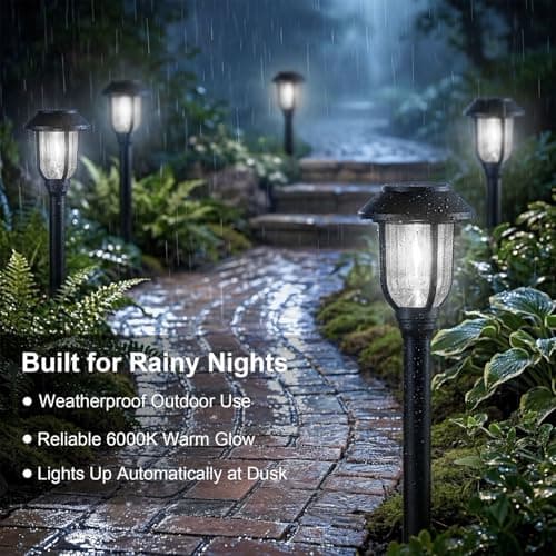 Solar Lights Outdoor Waterproof 8 Pack, 6000K Cool White Solar Pathway Lights, Auto On/Off,Solar Lights for Walkway Black Stainless Steel Landscape Lighting for Walkway Driveway Yard Garden Patio — view 2