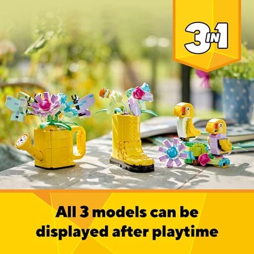 LEGO Creator 3 in 1 Flowers in Watering Can Building Toy - Fun, Creative Activity for Kids, Girls and Boys, Ages 8+ - Gift for Birthdays - Building Options for Rain Boots or Birds - 31149 — view 4