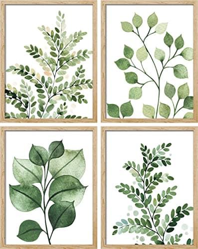 SIGNWIN Framed Green Pastel Forest Fern Leaf Wall Art, Set of 4 Collage Nature Garden Wall Decor Prints, Nature Wilderness Wall Décor for Living Room, Bedroom - 11"x14" Natural