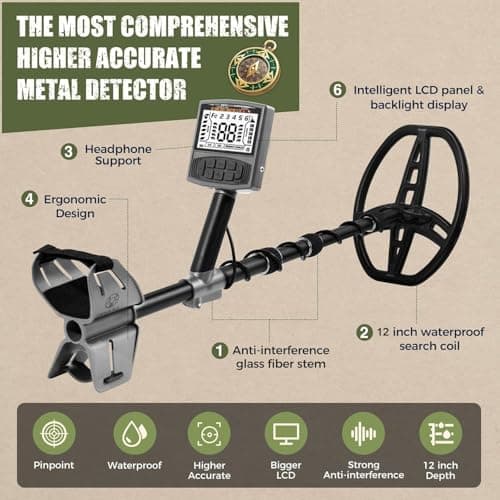 Gbnryg Metal Detector for Adults, Waterproof, 5 Detection Modes, Higher Accuracy 12 Inch IP68 Coil, Larger LCD Display (M55J-Gray)