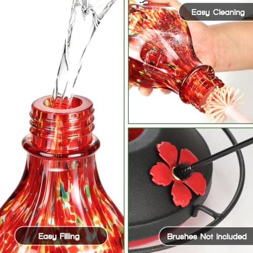 Tegarbed Hand Blown Glass Hummingbird Feeders for Outdoors Hanging, 24oz Wild Bird Nectar Feeder with Ant Moat and Perch, Bee-Resistant Ports, Garden Decor, Gifts for Women Mom, 1 Pack, Red Polka Dots — view 4