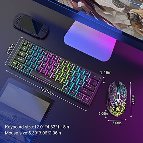 LexonElec T61 Wireless Gaming Keyboard and Mouse Combo,61 Key Rainbow Backlit Keyboard with Rechargeable 4000mAh,Mechanical Feel,Ergonomic,Quiet,RGB Mute Mice and Mousepad for PS4,Xbox One,Desktop,PC — view 4