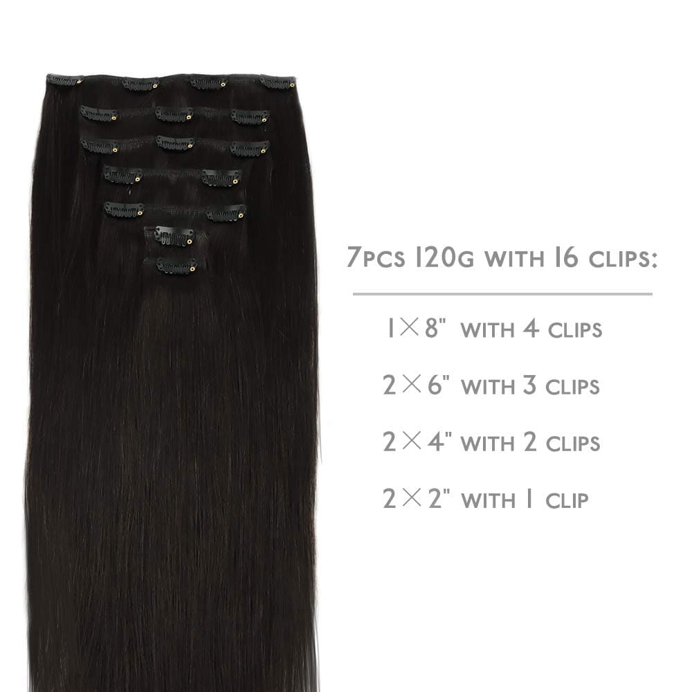 WENNALIFE Hair Extensions Clip In, 14 Inch 120g 7pcs Clip in Hair Extensions Real Human Hair Natural Black Clip In Real Hair Coloured Remy Human — view 2