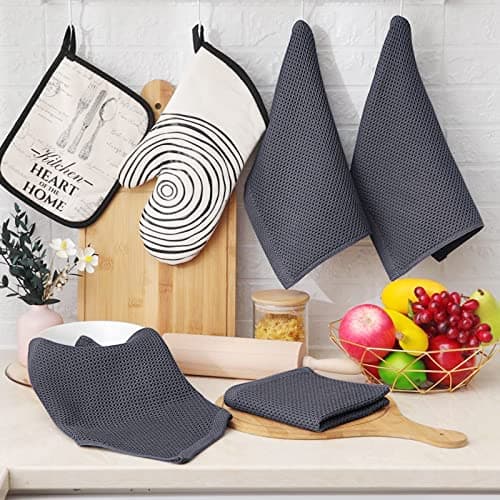 Homaxy 100% Cotton Waffle Weave Kitchen Dish Cloths, Ultra Soft Absorbent Quick Drying Dish Towels, 12 x 12 Inches, 6-Pack, Dark Grey — view 5