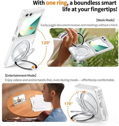 Case for Samsung Galaxy Z Flip 6/5 with 360° Magnetic Stand【Fit for MagSafe & Pixelsnap】 Cover with Ring Holder 【Shockproof Protective】 Cell Phone Galaxy Z Flip 6/5 Case Clear — view 2