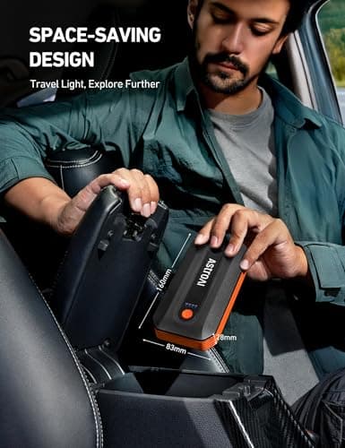 AstroAI B8 Booster Pack Jump Starter for Car Battery (Up to 9L Gas/7L Diesel) Portable Battery Booster with 10 Protections, 18W Quick Charger Power Pack, 3-Mode LED Light, Jumper Cables, 3000A, Orange — view 2