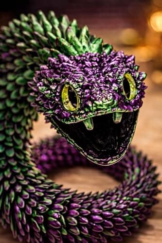 Articulated Crystal Snake – 3D Printed Flexible Snake Figurine, 58 cm (23 in) Poseable Serpent with Movable Mouth, Realistic Eyes, Fantasy Desk Decor (Ages 14+), (Purple Green)