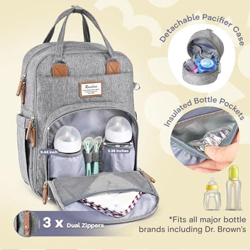 RUVALINO Diaper Bag Backpack - Multifunction Waterproof Travel Backpack, Baby Bag with Changing Pad & Stroller D-Ring & Pacifier Case - Travel Essentials & Baby Registry Search & Shower Gifts - Gray — view 2