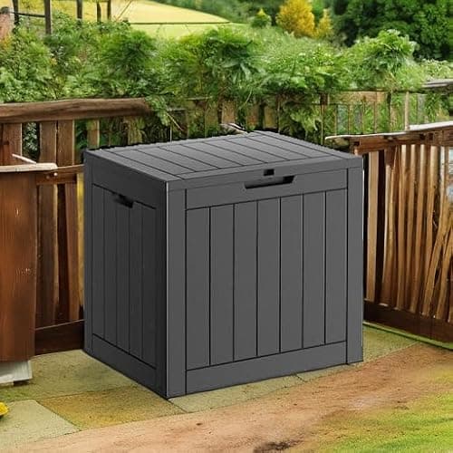 31 Gallon Resin Deck Box, Lockable Patio Outdoor Storage Box for Furniture, Garden Tools and Tools Storage, Waterproof Outside Storage Boxes - Black — view 3
