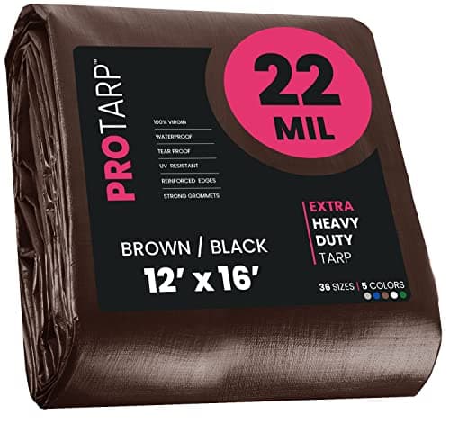 PROTARP Extreme Heavy Duty 22 Mil Tarp Cover, Waterproof, UV Resistant, Rip and Tear Proof, Poly Tarpaulin with Reinforced Edges for Roof, Camping, Patio, Pool, Boat. (Brown/Black 12′ X 16′)