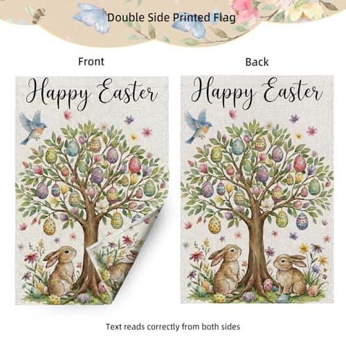 SMBLCE Happy Easter Garden Flag 12 x 18 Inch Double Sided Outside Flag, Easter Eggs Tree Bunny Yard Outdoor Easter Holiday Decoration — view 3