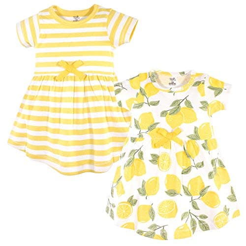 Touched by Nature Girls, Toddler, Baby and Womens Organic Cotton Short-Sleeve and Long-Sleeve Dresses, Lemon Tree Short Sleeve, 18-24 Months