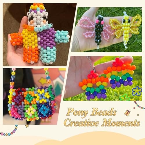4800PCS Pony Beads Bulk, 24 Colors Kandi Beads 6x9mm Large Hole for Friendship Bracelets, Jewelry Making, Hair Braiding, DIY Art Craft Gifts - Shockproof Protective Gift Packaging — view 6