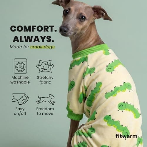 Fitwarm Caterpillar Dog Fleece Pajamas, Cozy Clothes for Small Dogs Boy Girl, Funny Pet Onesie, Beige, Green, Medium — view 5