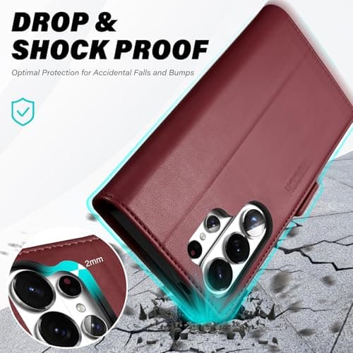 TUCCH Wallet Case for Galaxy S26 Ultra (6.9") 2026, 4 Card Slots, Dark Red — view 5