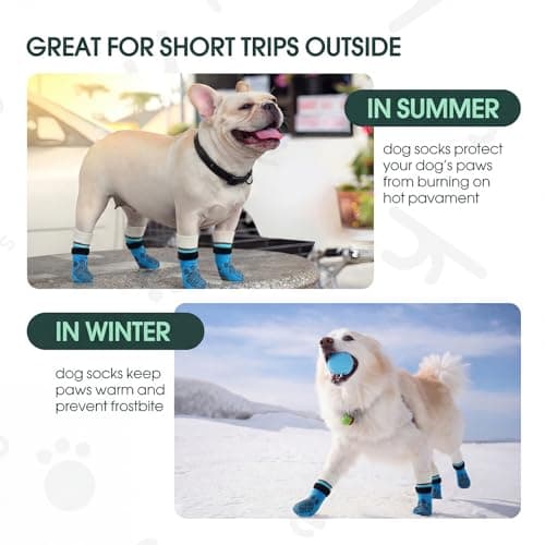 Kuoser Anti Slip Dog Socks to Prevent Licking Paws, Dog Grippy Socks for Hardwood Floors Hot Pavement, 4Pack Traction Control Booties Paw Protectors for Small Medium Large Senior Dogs, Blue XS — view 5