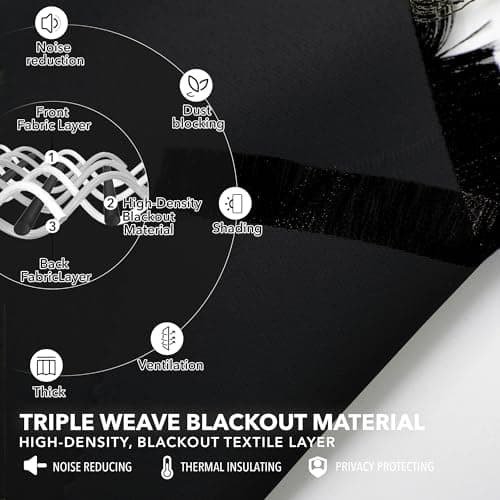 Deconovo Blackout Curtains 84 Inch Long 2 Panels, OEKO-TEX Certified Back Tab and Rod Pocket Thermal Black Out Curtains, Room Darkening Window Curtains for Living Room Bedroom, Black, 52Wx84L — view 3
