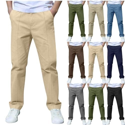 Boys Pants Elastic Waist Trousers Youth Chinos Trousers Pull On Relaxed School Uniform Pants Comfort Twill Pants Khaki