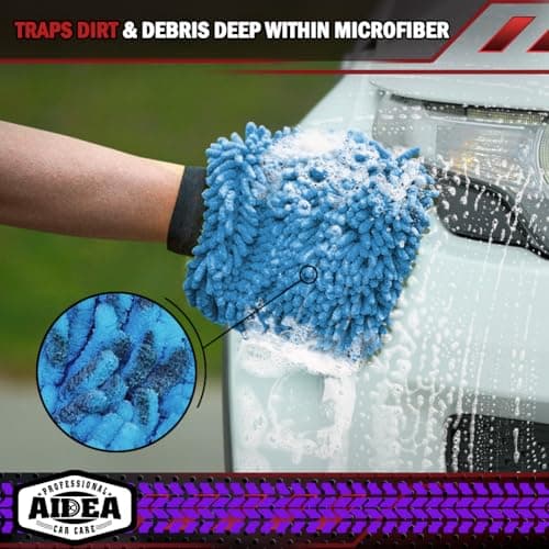 AIDEA Car Wash Mitt Microfiber, 2PK, Car Wash Brush, Blue, 8''X12'' — view 4