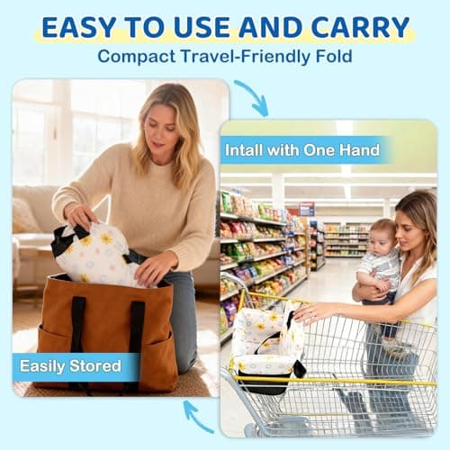 Portable Baby Shopping Cart Seat, High Chair Cover for Outdoor, One-Hand Installation Cart Seat Cover, Comfortable and Supportive Foam-Padded, Grocery Cart Baby Seat – Floral — view 5