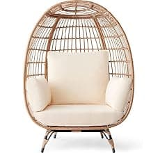 Best Choice Products Wicker Egg Chair, Oversized Indoor Outdoor Lounger for Patio, Backyard, Living Room w/ 4 Cushions, Steel Frame, 440lb Capacity - Ivory