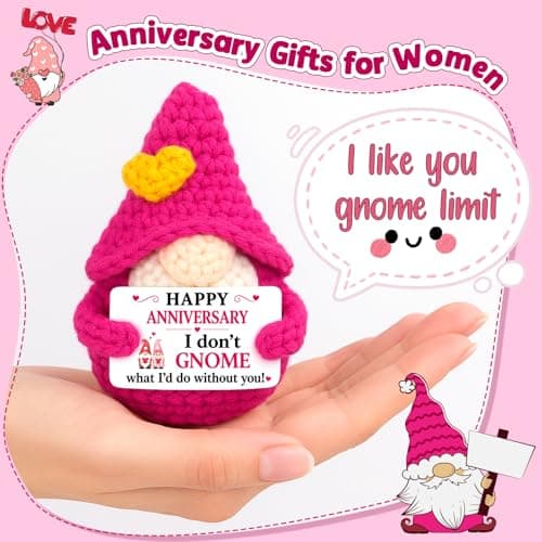 XgiftCreat Gifts for Anniversary Women Men - Funny Crochet Anniversary Gnome Gift for Couples Husband Wife Him Her Boyfriend Girlfriend Parents Wedding Marriage Romantic Gifts, Happy Anniversary
