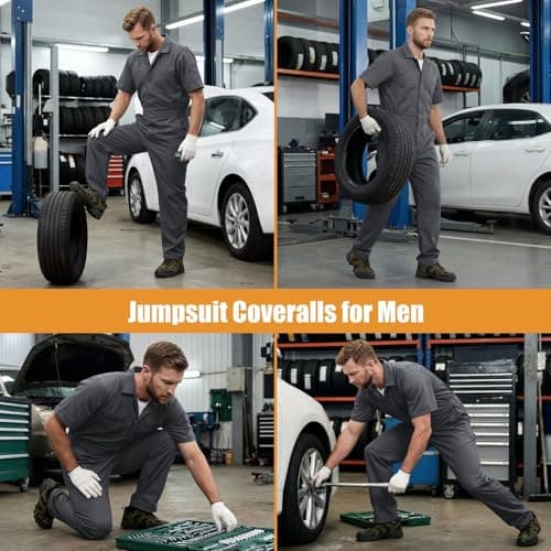 Coveralls for Men Short Sleeve, Cotton Blend Zipper Mechanic Jumpsuit Work with Multi Pockets Utilityl Uniform Fit — view 4
