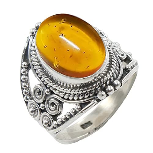 Solid 925 Sterling Silver Ring For Womens Amber Ring Sterling Silver Engagement Ring Bezel Set Gemstone Ring