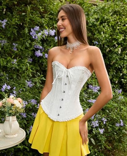SZIVYSHI 14-Bone Overbust Corset Top - White - Small — view 3