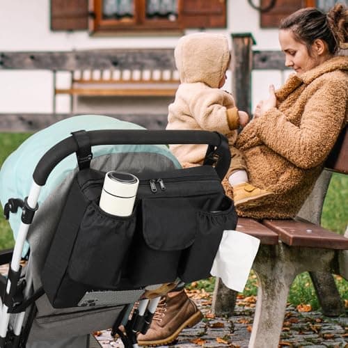 Accmor Stroller Organizer, Universal Large Capacity Stroller Bag Caddy Organizer Accessories for Uppababy, Nuna, Doona, Britax Strollers, Black — view 5