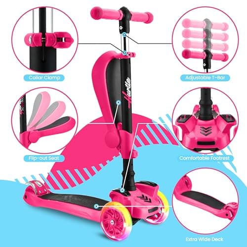 Hurtle Kids Scooter, 3 Wheel Scooter for Kids, Foldable Kick Scooter for Child & Toddlers Ages 3-12, Adjustable Height and LED Light Up Wheels — view 3