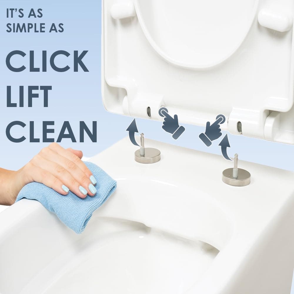 AQUALONA® Premium Thermoplastic Toilet Seat Soft Close Hardwearing Seat with Two Button Hinge Release D Shaped Easy to Clean Simple Installation Top and Bottom Fittings (White - D Shape) — view 3