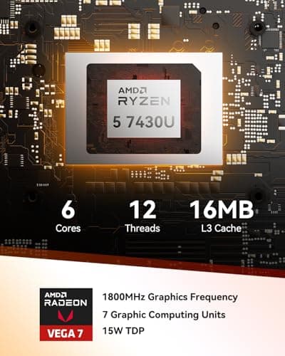GEEKOM A5 Mini PC Business (Ultra Quiet/Low Power), AMD Ryzen 7430U, 16GB RAM(64GB Max), 512GB SSD, Windows 11 Pro Business Desktop, 8K Quad Display Idea Video Editing Trading/Home Server/Light Gaming — view 2