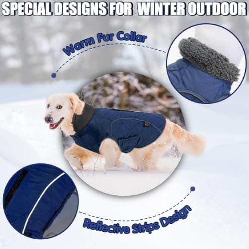 EMUST Dog Winter Jackets, Small/Medium/Large Dog Coat for Winter, French Bulldog Clothes for Dogs, Dog Cold Winter Jacket for Large Dogs, Dark Blue, XL — view 3