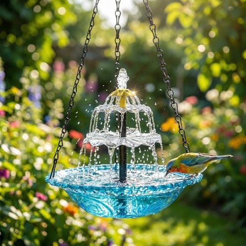 Solar Cascade Hanging Bird Bath Fountain, Hanging Bird Bath with Flowing Water, Bird Bath Fountain Decorative Garden Yard Patio for Outdoor (Blue)