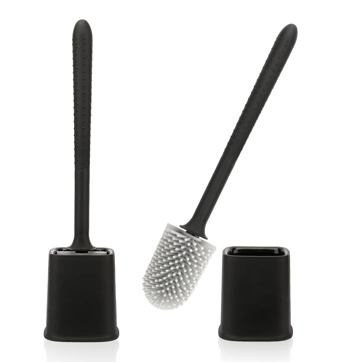 Toilet Brush, 2 Pack Bathroom Silicone Toilet Brushes and Holder Sets with No-Slip Long Plastic Handle and Soft Flexible Bristles, Toilet Brushes with holders and Base for Anti-drip (White) — view 17
