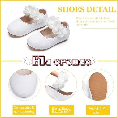 Kiderence Little Toddler Girls Dress Shoes Ballerina Ballet Flats Kids White Mary Janes Size 11 — view 4