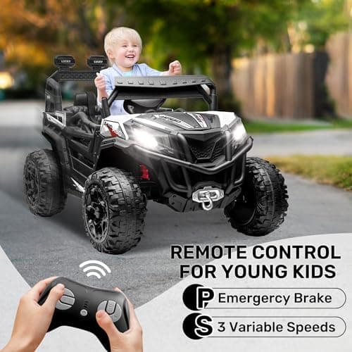 ANPABO 24 Volt Ride on Toys for Boys w/Remote Control, 4X75W Motors, Max 4.5MPH, 4WD/2WD Switchable, 4 Shock Absorbers, 19" Spacious Seat, Bluetooth, Electric Car for Kids(White) — view 4
