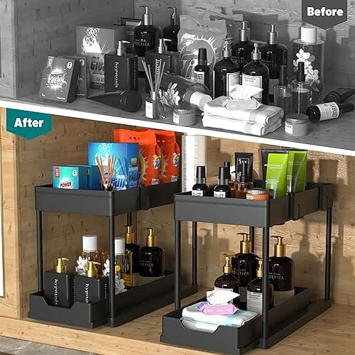 2-PACK Under Sink Organizers and Storage with Sliding Drawer, 2-Tier Bathroom Under Sink Shelf Rack,Multi-Functional Cabinet Storage Space Saver For Kitchen/Bathroom/Bedroom/Office. — view 2