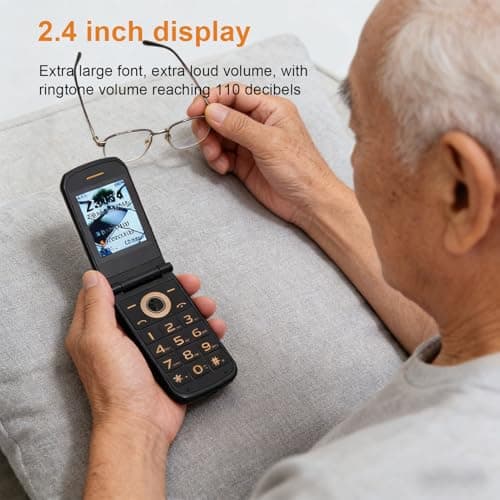 PUSOKEI Flip Cell Phone for Seniors, 4G Unlcoked Flip Phone with 2.4" Screen, HD Camera, Big Buttons, Clear Loud Sound, FM Radio, Dual SIM Slot, 4800mAh Battery (Black) — view 3
