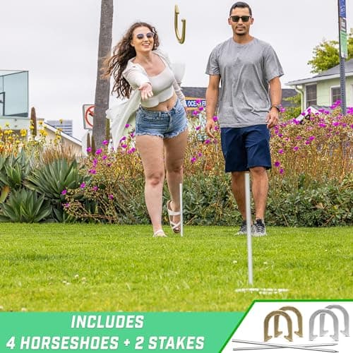 GoSports Steel Horseshoes Outdoor Game Set - Official Size and Weight - Gold & Silver — view 5