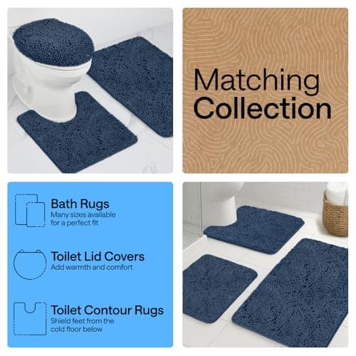 GORILLA GRIP Bath Mat, Thick Soft Absorbent Chenille Floor Mats, Rubber Backing Bathmat, 122x61 cm, Quick Dry Rug, Machine Washable Rugs for Shower Tub Floors, Bathroom Accessories Decor, Navy Blue — view 7