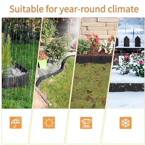 30/40 Pcs Garden Edging Border, Plastic Stone Effect 24/32ft Landscape/Lawn Edging Garden Decor Fence for Garden Lawn Landscape Flower Bed Patios DIY Yard No Dig (30, Black) — view 3